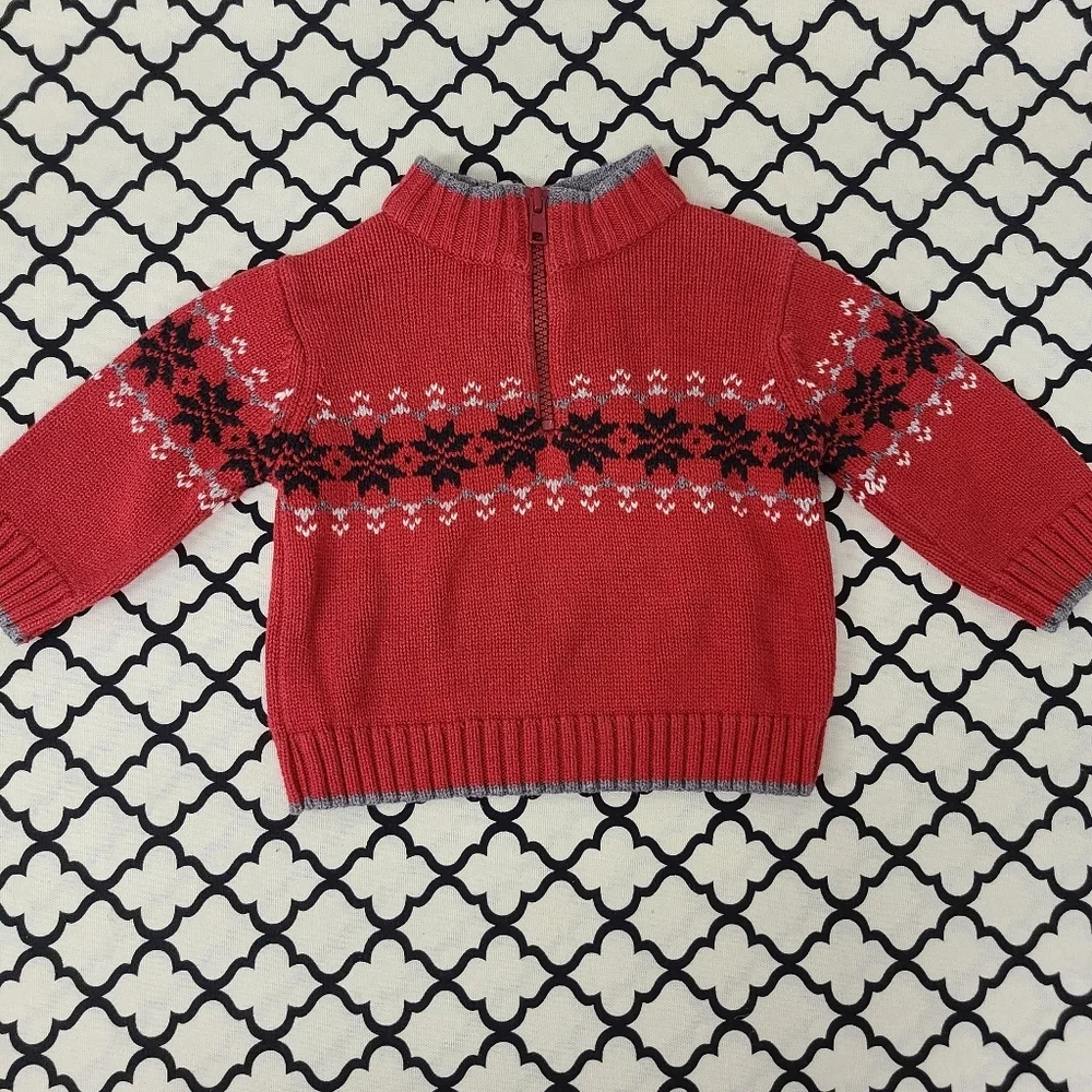 Gymboree Cotton Winter Half Zip Red Snowflake Sweater Size 3-6 Months